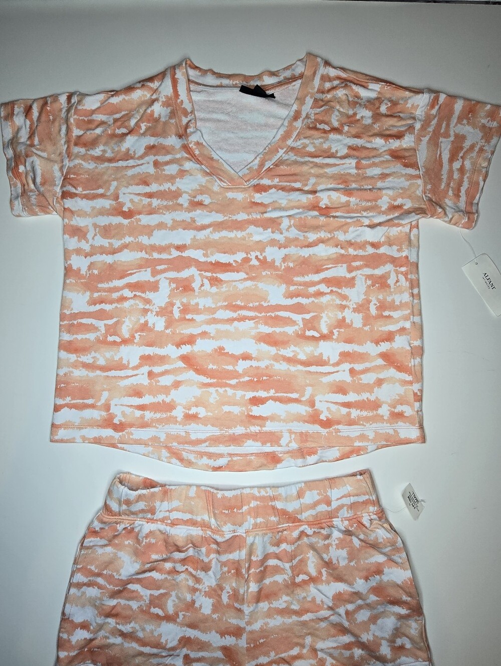 Alfani Intimates Orange Tie Dye V-Neck Lounge Pajama Shorts Set Size Small NWT
